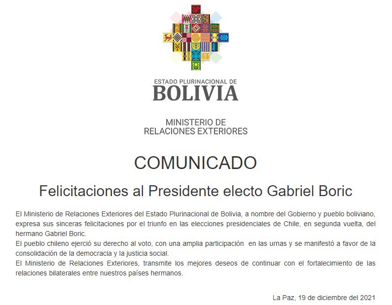 FELICITACIONES AL PRESIDENTE ELECTO GABRIEL BORIC